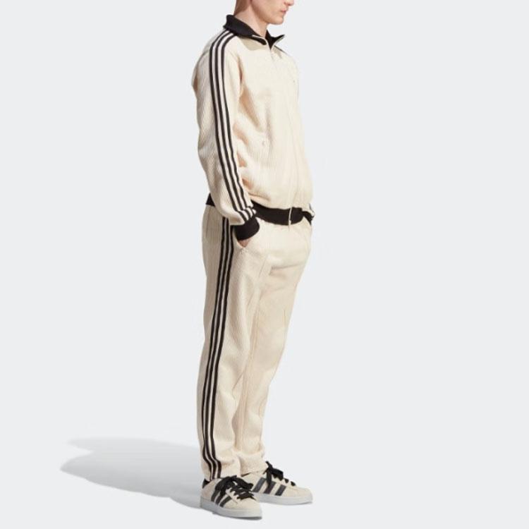 Adidas Originals Retro Series Trefoil Logo Embroidered Stripe Stand Collar Jacket Men Jackets Off-White HR3307