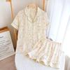 Summer Newest Cotton Shorts Pajamas Suit for Women's Cotton Short-Sleeved Homewear Cardigan Two-Piece Thin Pajama Shorts Set