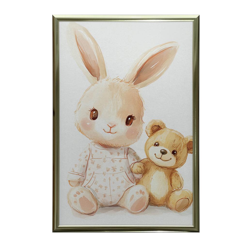 Plakat Uroczy Króliczek I Miś Plakat Uroczy Króliczek I Miś, 70X100 Cm, Bez Ramy, Płótno Premium Na Blejtramie