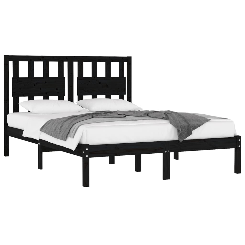 Solid Wood Bed Frame Black Pine 140 x 190 cm