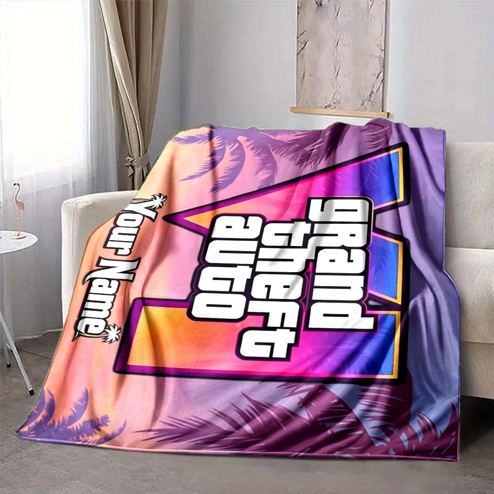 Custom 1Pc Grand Theft Auto Vi Logo Fleece Flannel Blanket Soft Warm Cozy Office Throw For Bedroom Couch Travel Birthday Xmas Gift