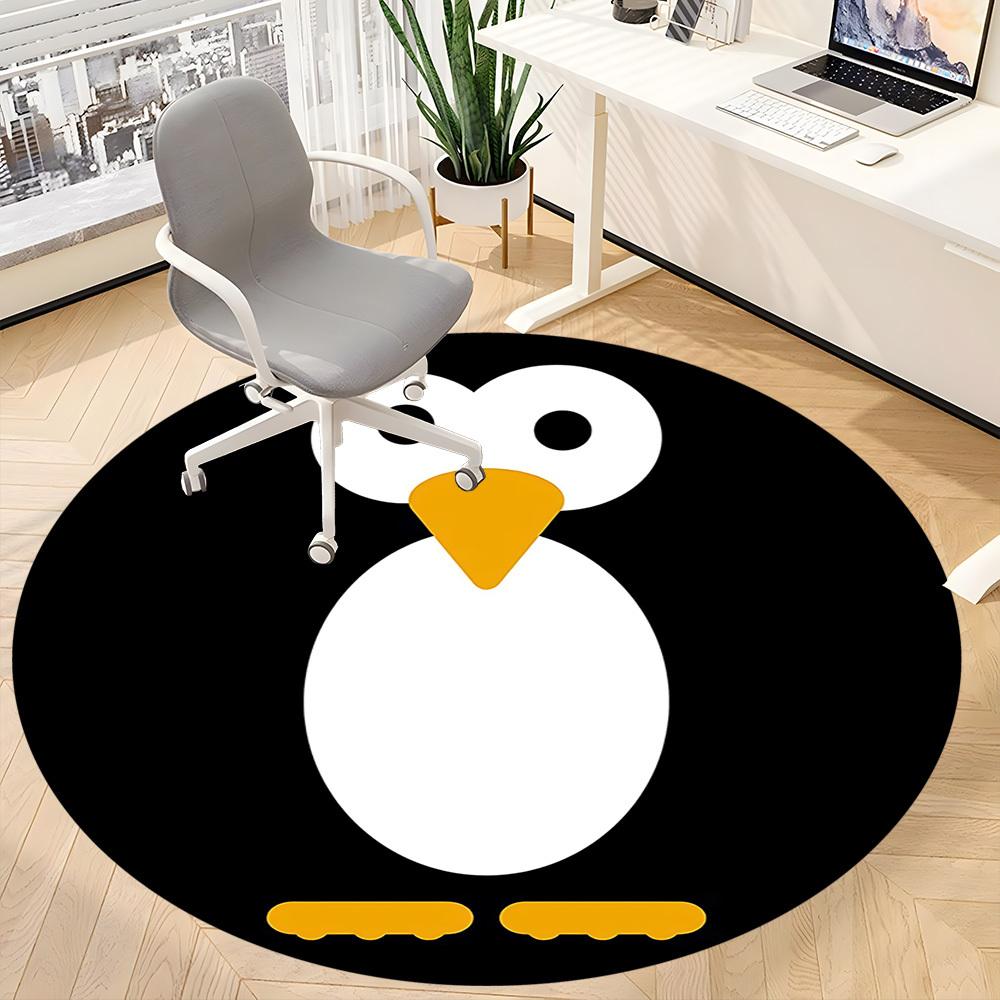 1pc Penguin Office Round Area Rug, Indoor Mat Suitable For Office, Under Office Chairs Bedroom Living Room Home Decor, Room Deco