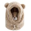 Plush Winter Hat With Bear Ears Scarf Set 2-in-1 Brown