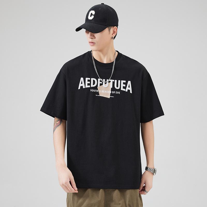 

Men s Casual American Heavyweight Cotton T-Shirt - Summer Trend Short Sleeve 4XL чорний
