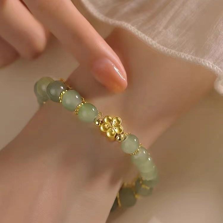 Style Exquisite Pastoral Womens Electroplated Glass Bead Leaf Bracelet