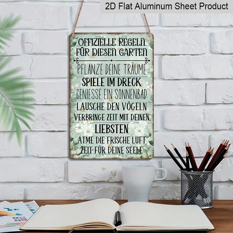 2D Flat, 1pc "Official Rules For This Garden" Aluminium Sign - 8"x12" English Garden Rules Decor, Floral Daisy Vintage Wall Art, Perfect for Patio