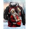 Holiday Santa Print Hoodie for Men, Diverse Christmas Figure and Snowflake Scene Pattern Full Graphic Loose Pullover, Perfect for Outdoor Trips
