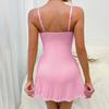 Women Summer Nightdress Spaghetti Strap Backless Deep V Neck Sleeveless Sleepwear Lace Trim Split Hem Nightie Bedroom Honeymoon Wedding