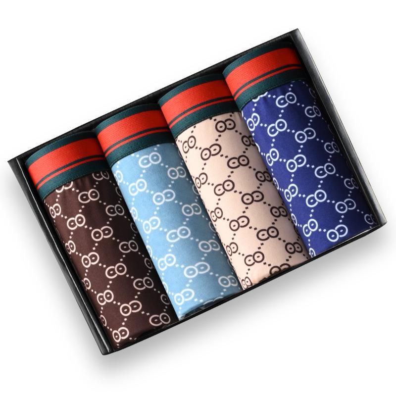 Men's Summer Ice Silk Plus Size Boxer Shorts - High Elastic, Wide Band, Trendy Printed Design