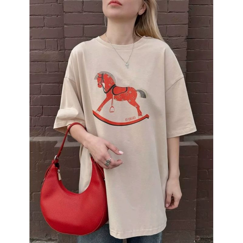 Fashion Wind New Arrival Loose Print Casual Cotton T-shirt Top Loose Printed Cotton T-shirt