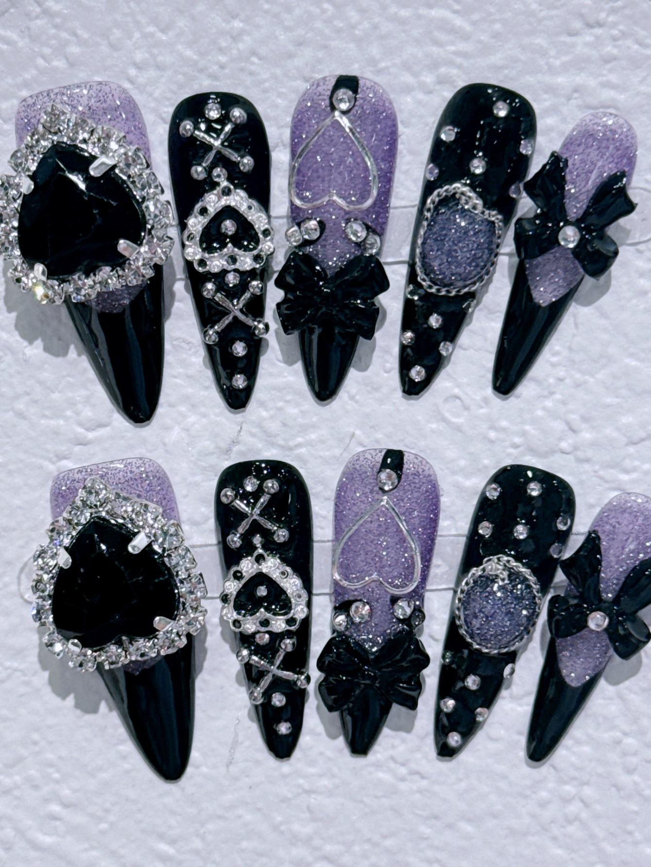 

Юбка Y2K Лолита с носимыми многоразовыми накладками для ногтей черного и фиолетового цвета Extra Small