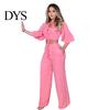 Breathable Lightweight Suit Set 2 Pcs/Set Women Crop Top Pants V Neck Half Bubble Sleeves High Waist Wide Leg Single-breasted Lace-up Solid