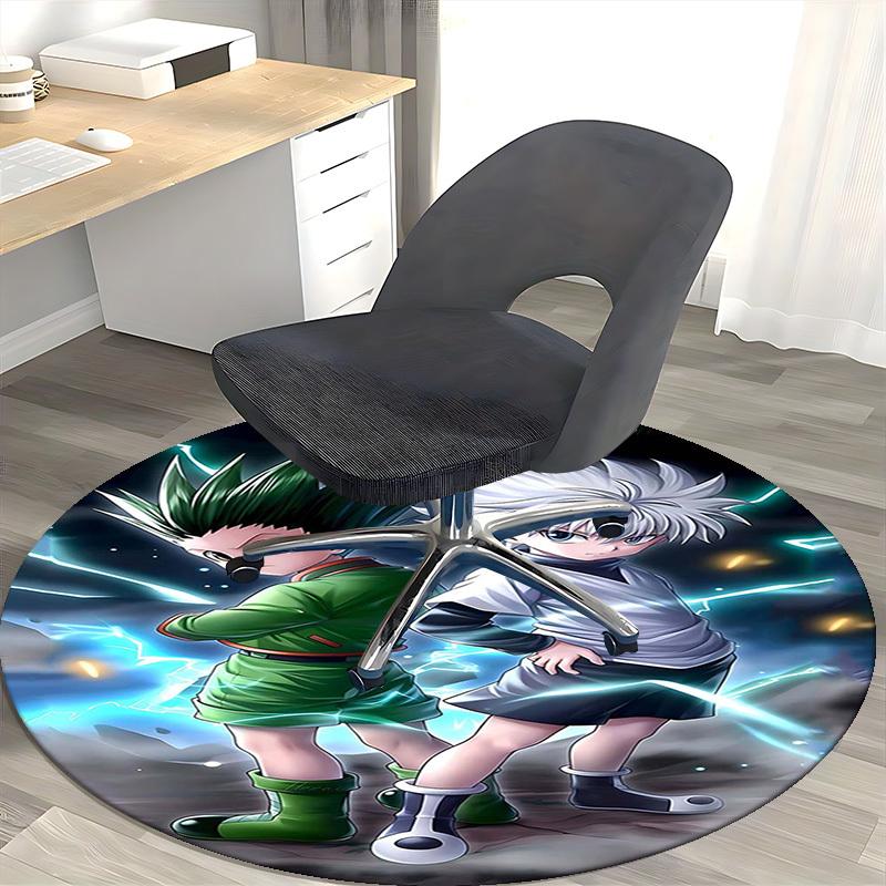 1 stuks Hunter x Hunter Killua & Gon Ronde Vloerkleed - Anime Cartoon Ontwerp Stoelmat, Antislip Tapijt voor Kantoor, Huisdecoratie, Woonkamer