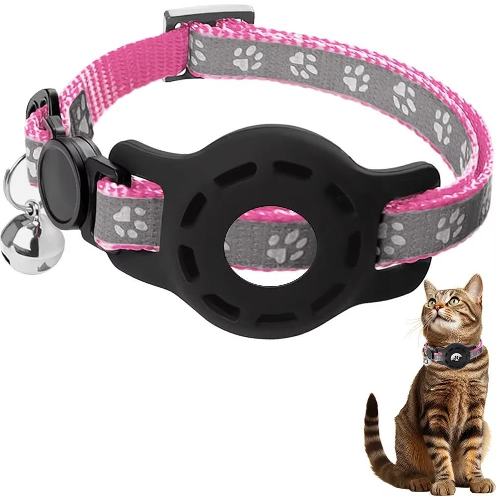 

with Bells Cat Collar Safety Buckle Adjustable For Airtag Case Reflective Strips Anti-Lost Breakaway Cat Collar for AirTag рожевий