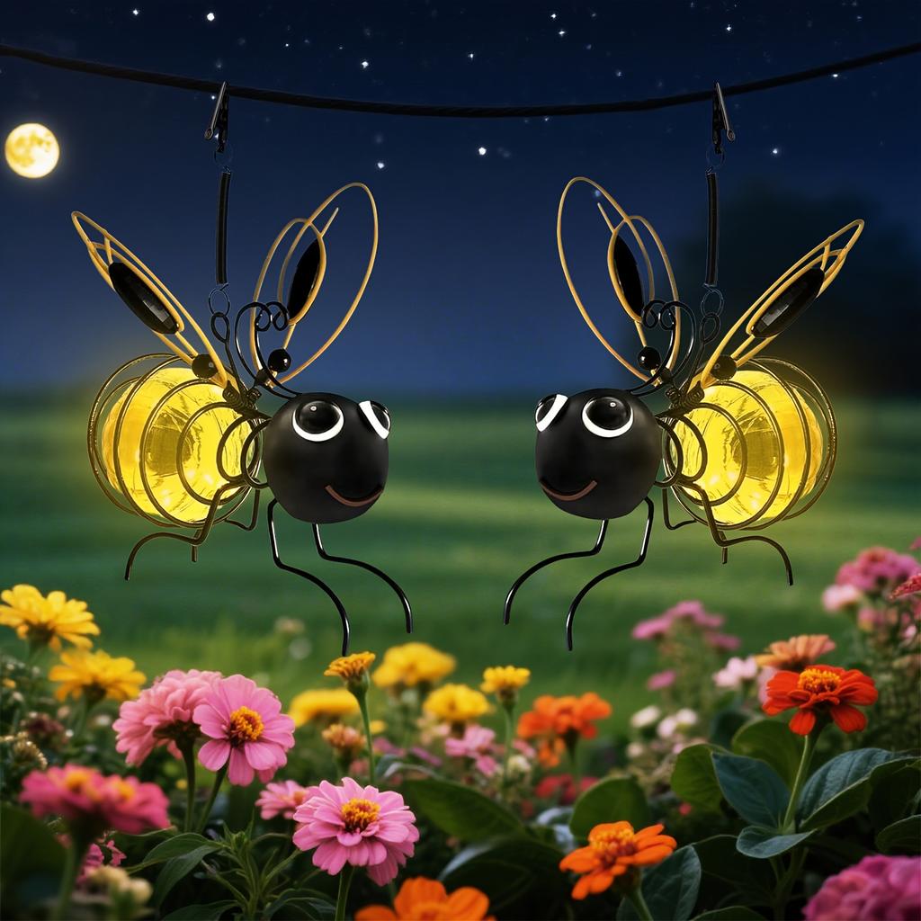 Solar-Powered Hanging Bee Lantern - Automatic On Off Outdoor Garden Lights with Elastic Spring Solar Bee Decoration for Patio Yard