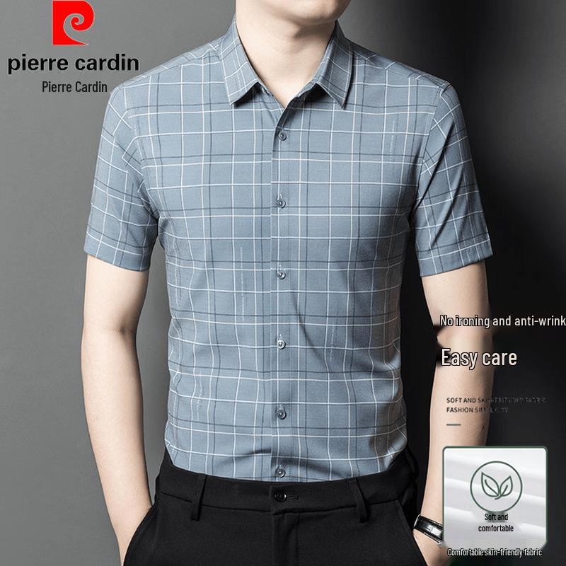 Pierre Cardin Men s Plaid Short-Sleeve Business Casual Shirt M