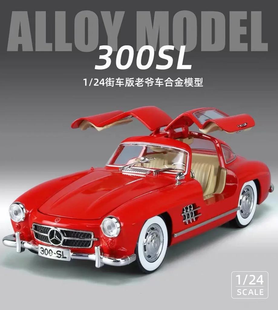1:24 Mercedes 300SL Alloy Classic Vintage Car Model Car Model Diecast Metal Pull Back Sound Light Car For Children Gift