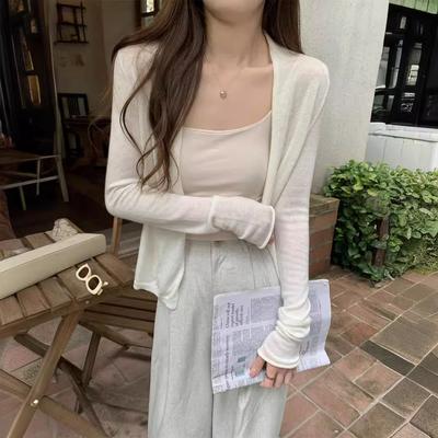 Lightweight Sunscreen Blouse Women's Summer Temperament Versatile Knitted Cardigan Lazy with Shawl Long-sleeved Top