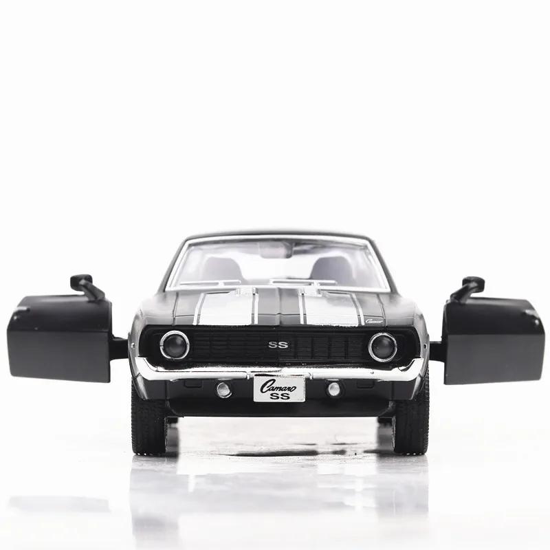 MaKeda1:36 Chevrolet USA 1969 Camaro SS Vintage Matte Black Diecast Metal Car Model Toy For Collection Gift Kids 