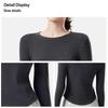 Women's Merino Wool Base Layer Top - Slim Fit, Round Neck, Embroidered, Thermal Fleece, Long Sleeve T-shirt for Autumn/Winter