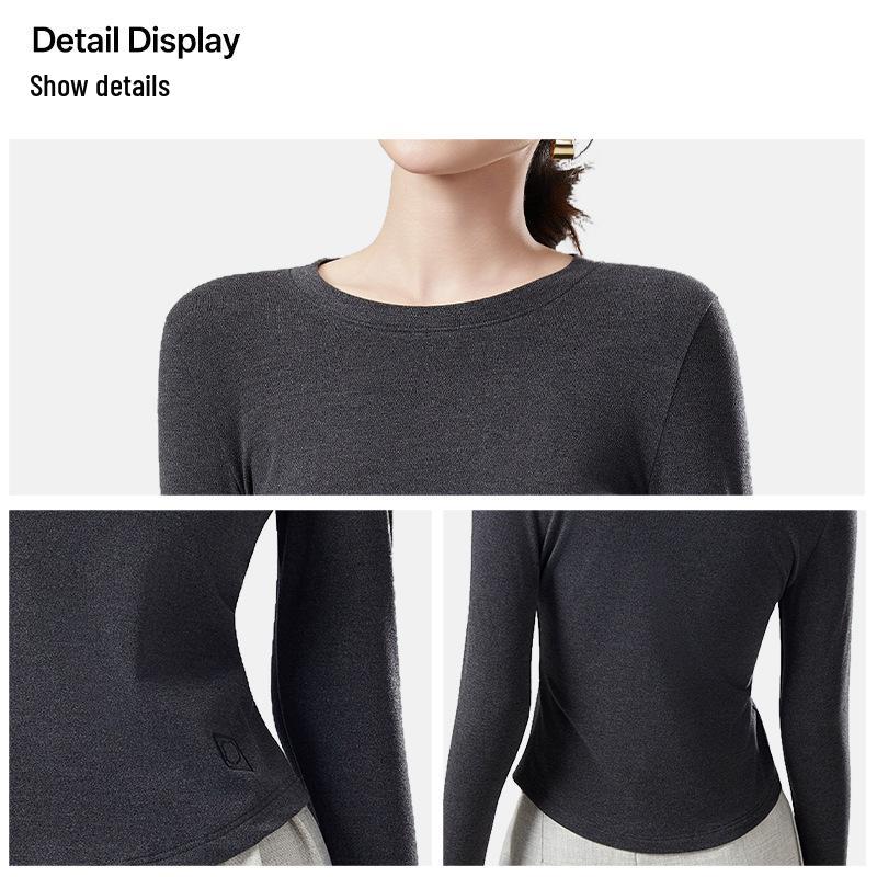 Women's Merino Wool Base Layer Top - Slim Fit, Round Neck, Embroidered, Thermal Fleece, Long Sleeve T-shirt for Autumn/Winter