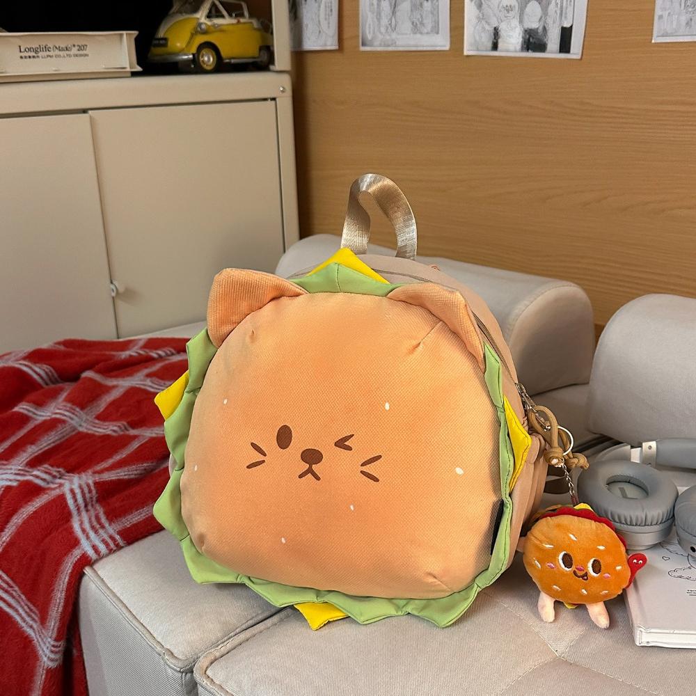 New Soft Cute Creative Cartoon Hamburger School Bags Fluffy Plush High Value Children's Small Backpack Lovely Teenager Girl Book Bags with Toy Pendant