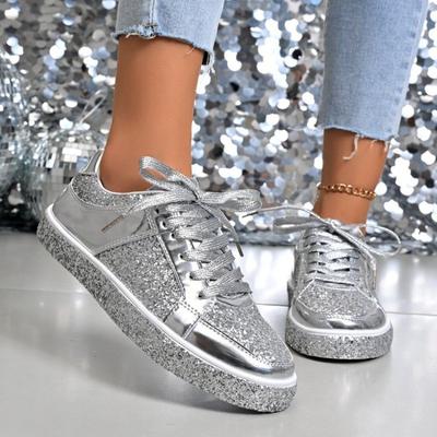 Large Size Flat-bottomed Casual Single Shoes for Women's Autumn and Winter New Sequined Fashion Casual Sports Shoes for Women