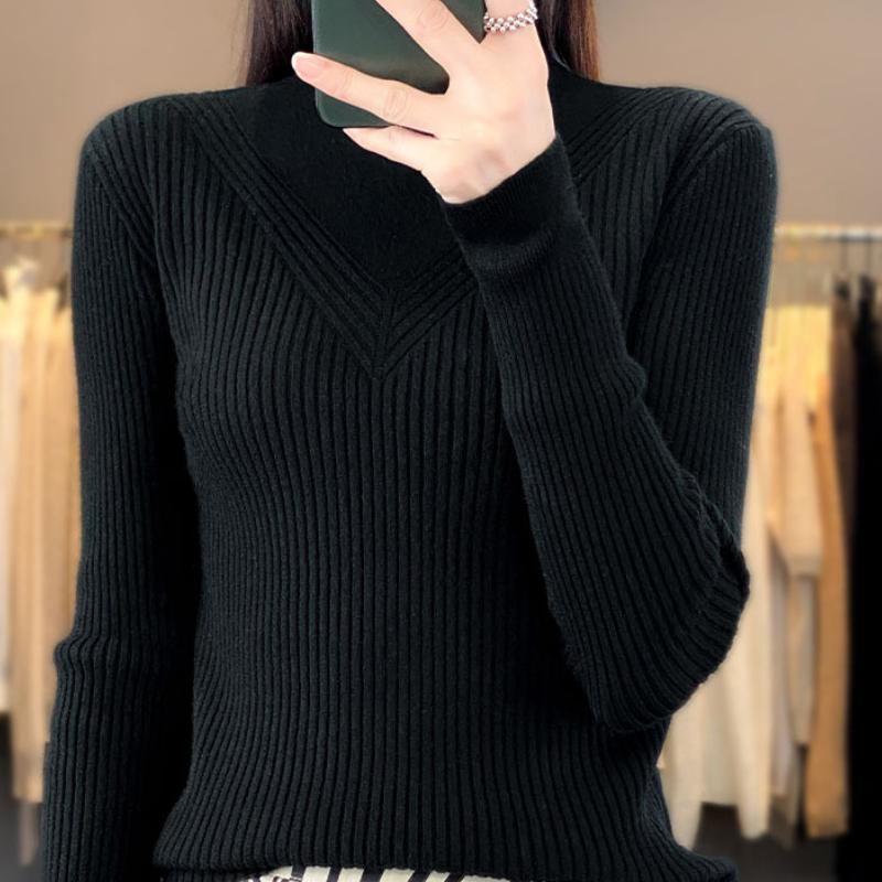 

Свитер с полувысоким воротником для женщин на осень и зиму Новая бархатная базовая рубашка в вертикальную полоску Модный универсальный пуловер XXL