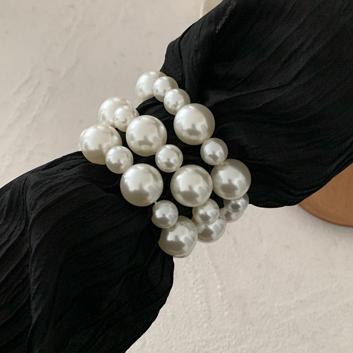 

SHIXIN 3Pcs/Set Trendy Gold Color Silver Color Plastics Beads Chain Bracelets for Women Hip Hop Elastic Rope Big Ball Bangles