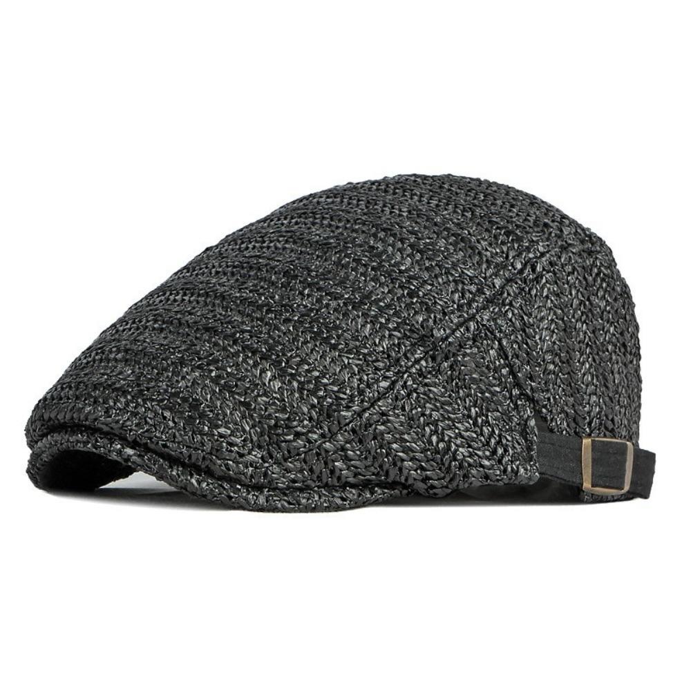Stylish Hollow Design Straw Beret Adjustable Breathable Newsboy Cap Sun Protection Ivy Cap Unisex