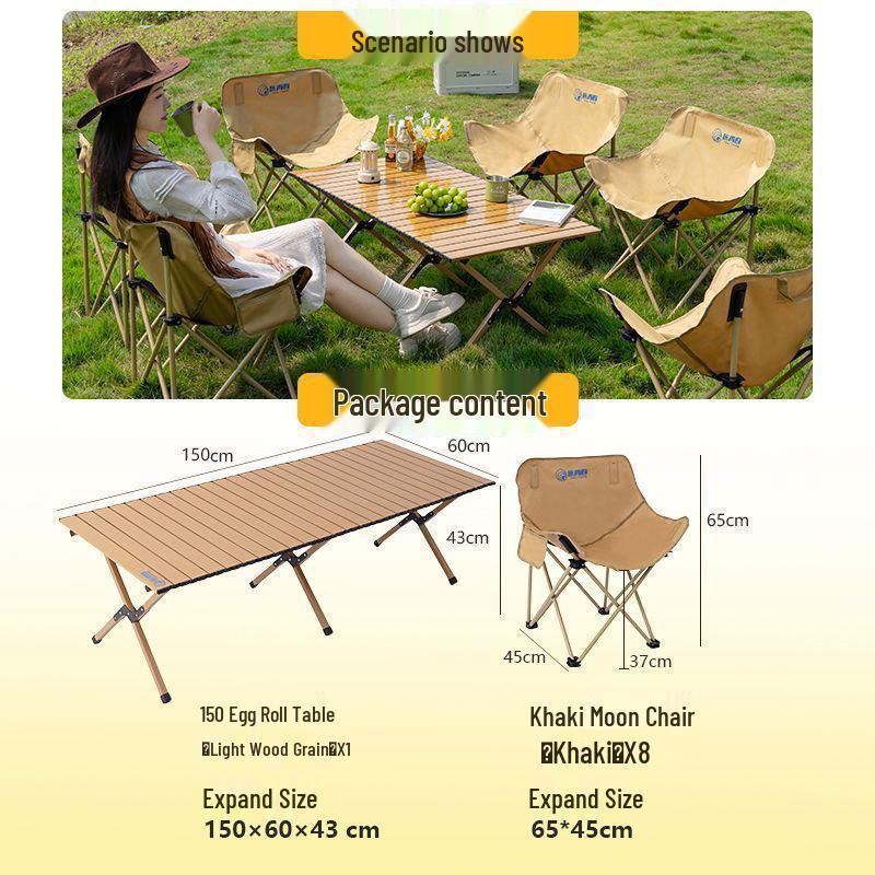 Tragbares faltbares Campingtisch- und Mondstuhlsset mit aufrollbarem Tisch