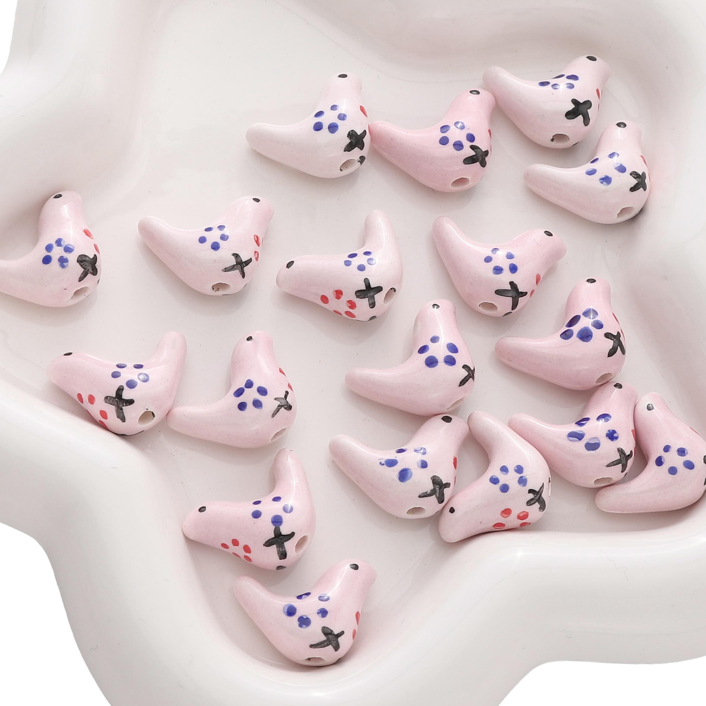 

20x14 мм голубь керамическая расписанная вручную бусина для самостоятельного изготовления браслетов ожерелий ювелирных изделий Pink dots