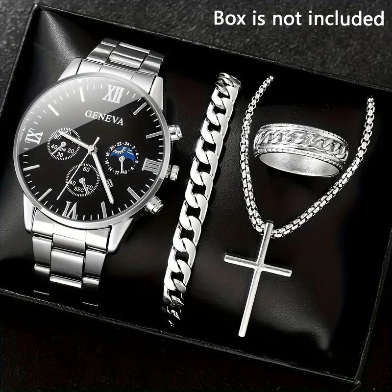 Watch Set, Watch, Men's Glass Quartz Watch, Steel Belt, One Men's Watch.