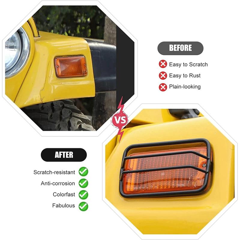 A03Z-Car Front Turn Signal Light Guards Cover For Jeep Wrangler TJ 1997-2006 Side Eyebrow Lights Guards Accessories