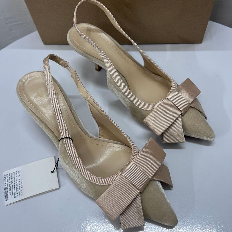

Fashion Butterfly-knot Pointed Toe Brand Ladies Mules Pumps Fashion Elegant Slingback Dress Shoes high heels Party Bridal Women Footwear 42 бежевый