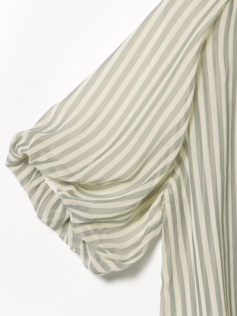 Beams Heart S/S Shirt, Sheer Stripe Balloon Blouse, Women's, Gray, One Size