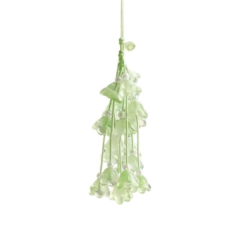 Floral Charm Strap Keychain for Bags and Phones, Valley Flower Hanging Style with Translucent Flower Drops and Bead Details