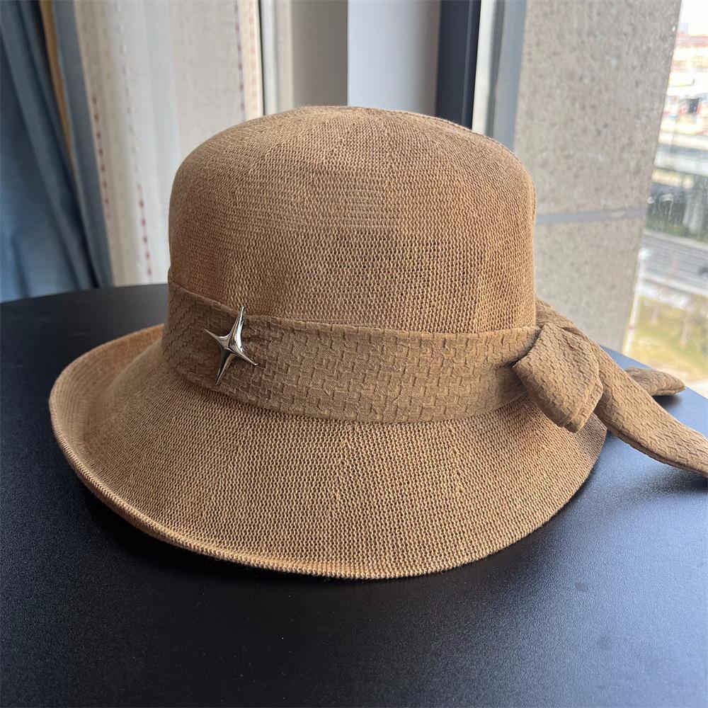 Fisherman's Hat Women's Bow Curled Sun Hat Travel Breathable Women's Versatile Basin Hat