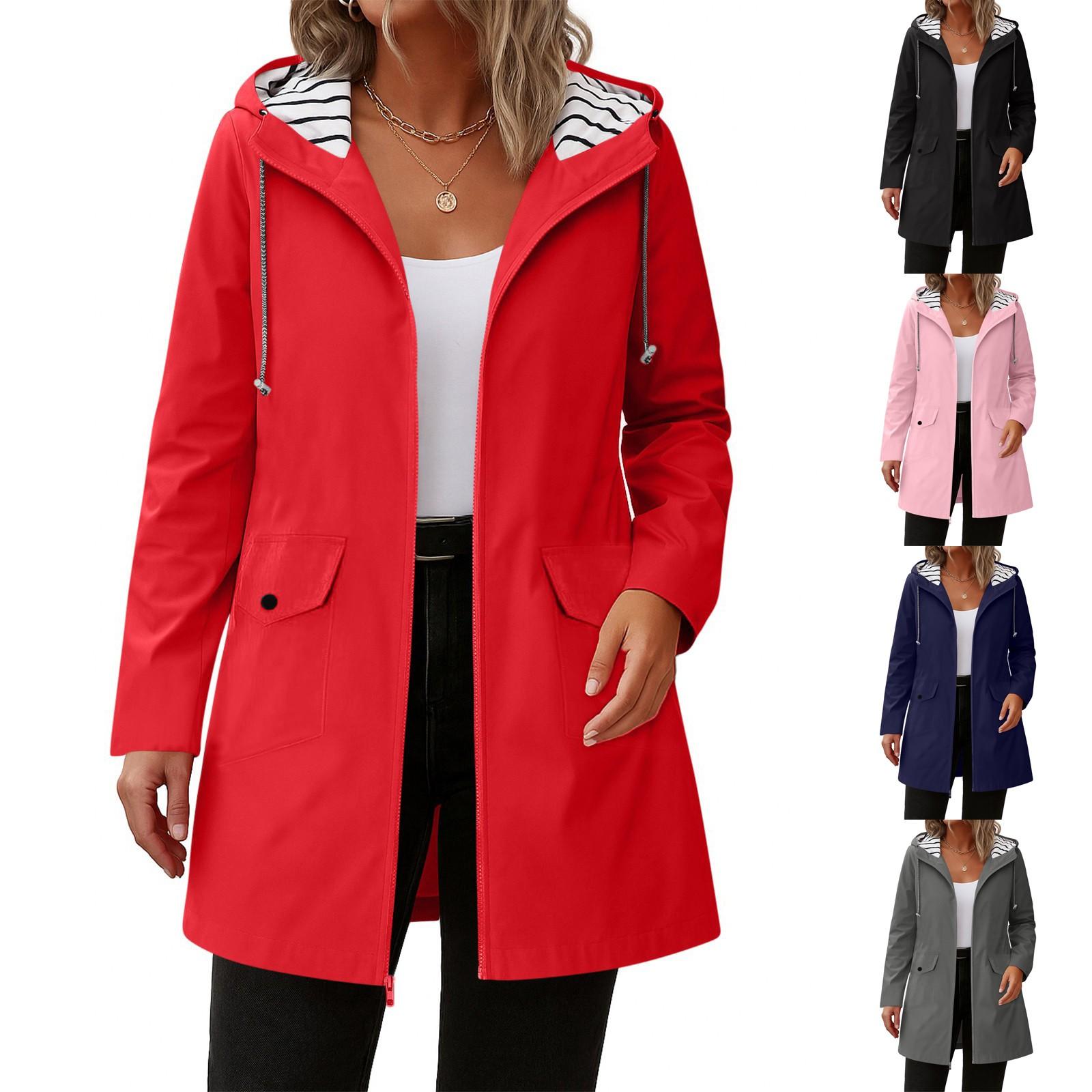 

Women s Fashionable Solid Color Long Sleeved Hooded Pocket Outdoor Hiking Suit Waterproof Jacket L рожевий