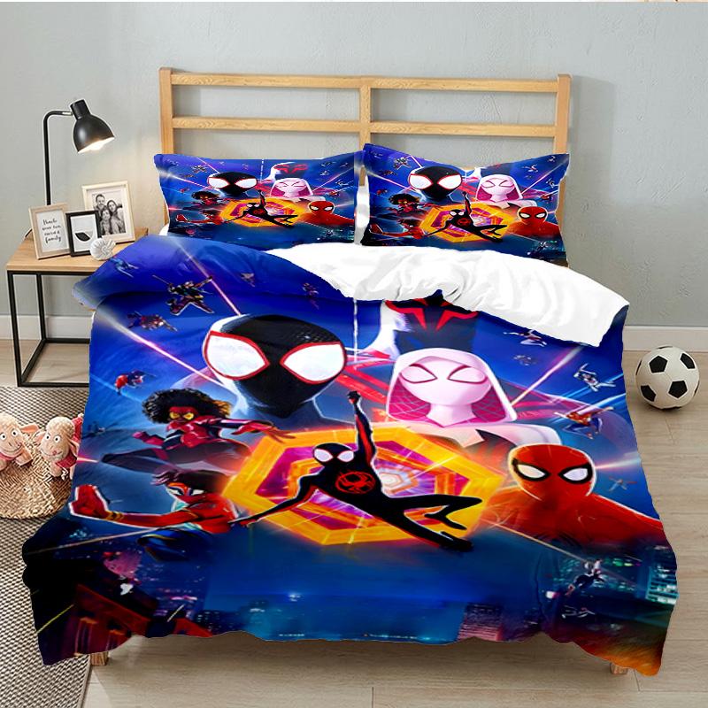 Into The Spider-verse 3-teiliges Bettwäsche-Set, Ideal für 1 Bettbezug und 2 Kissenbezüge, Perfekt als Geschenk für Fans, Ideal für Schlafzimmer, Studentenwohnheim