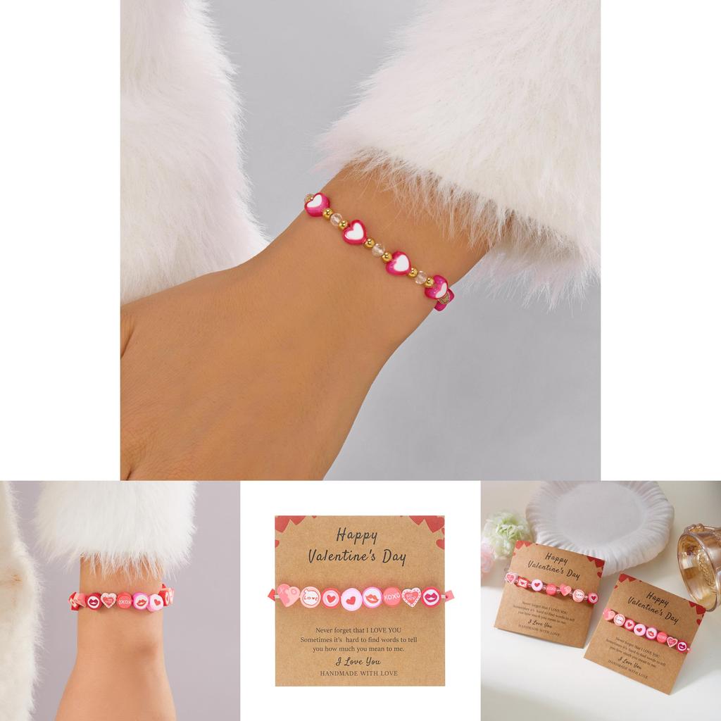 Romantic Heart Shape Polymer Clay Hand Chain With Colorful Design For Valentines Day