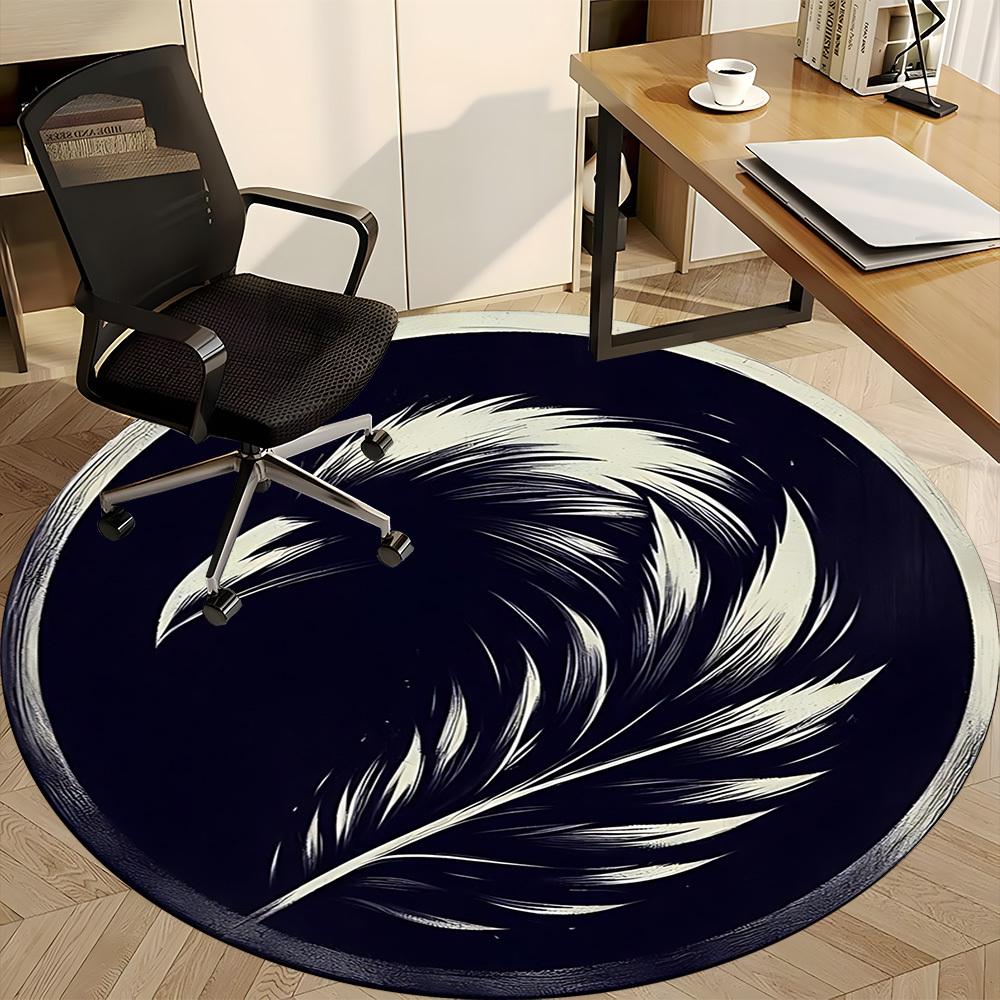 1PC Feather Artwork Office Round Rug, Non slip, Soft and Durable Office Rug for Interior Decoration, Perfect for Office