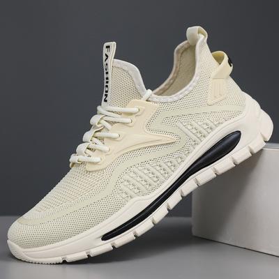 Large Size Fly-woven Men's Shoes Breathable Soft Sole Low-top Single Shoes Fashionable Running Sports Shoes Men