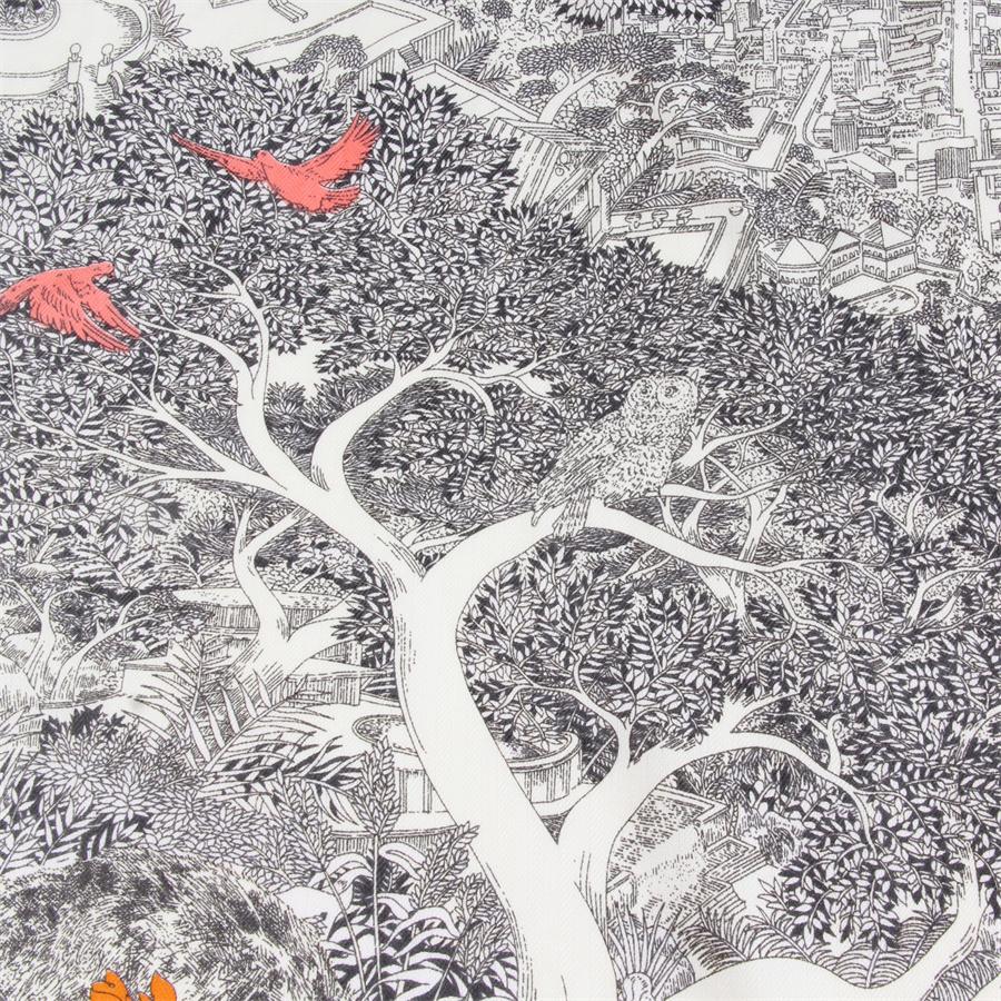 POBING Silk Cashmere Scarf Women Hand Rolled Foreast City Print Square Scarves Wraps Bandana Big Hijabs Female Foulard 135CM