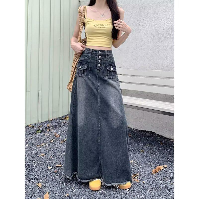 

Spring Autumn Retro Plus Size High Waist A-line Denim Skirt for Women - Flattering Pear Shaped Figure & Slimming Belly Coverage S серый/синий