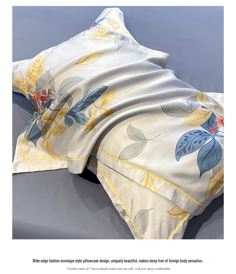 Printed Tencel Summer Quilt 4-Piece Set - Cooling Ice Silk for Naked Sleep, Smooth Gift Quilt