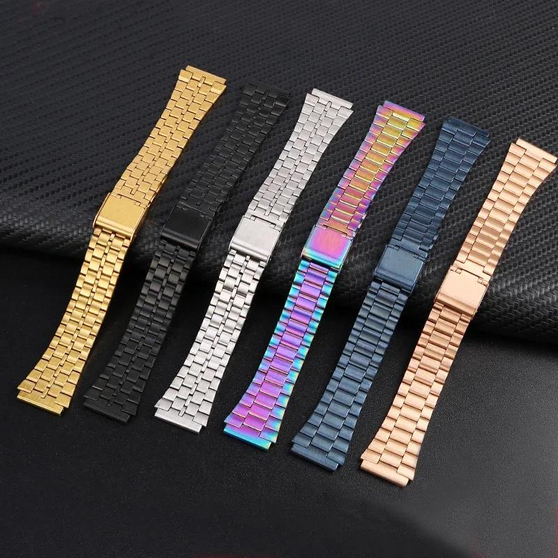 Retro Small Square Metal Watchband For CASIO A159w-n1 A158WA/168 LA670 AE-1200/W-218H/F84 Strap Stainless Steel Bracelet 18mm