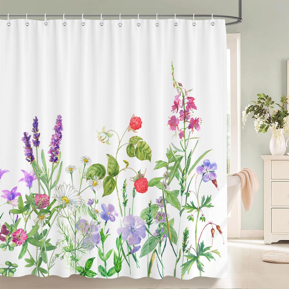 Lavender Shower Curtains Watercolor Purple Floral Plant Waterproof Polyester Bathroom Bathtub Curtain Room Decor With Hooks