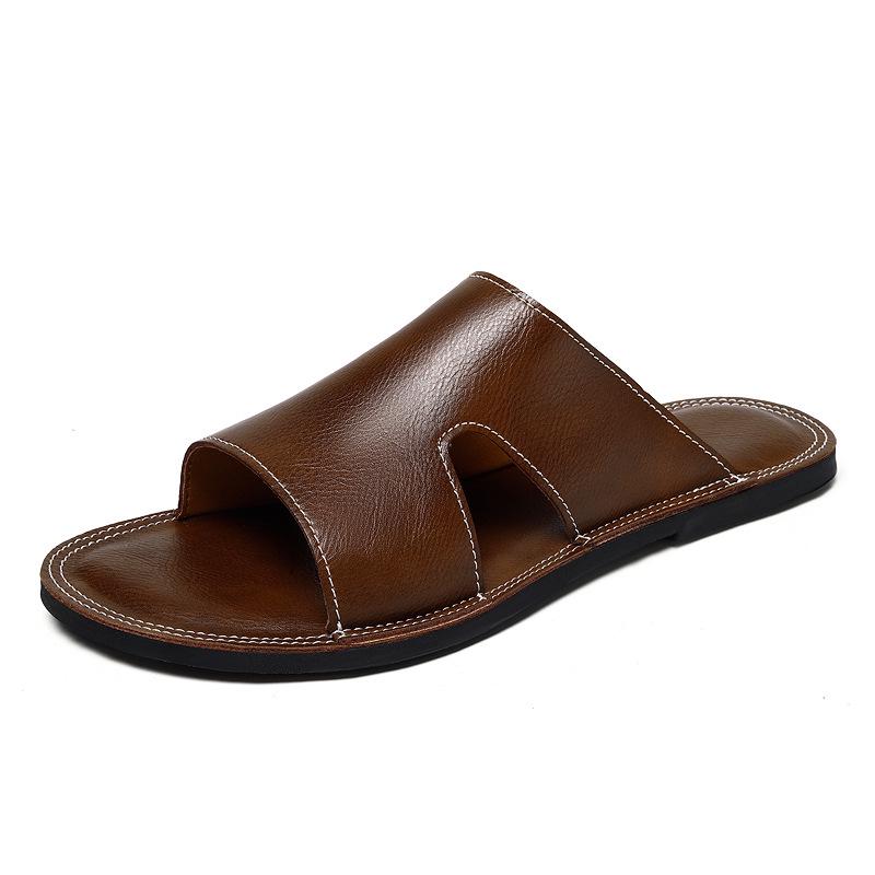 Men s Brown Summer Sandals – Open-Toe, One-Strap, Breathable, Soft PU Sole, Korean Style 47 коричневый
