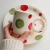 Small Fresh Cup Hand Painted Color Large Polka Dot Ceramic Mug Personality Big Ears Water Cup High Appearance Level Fruit Bowl